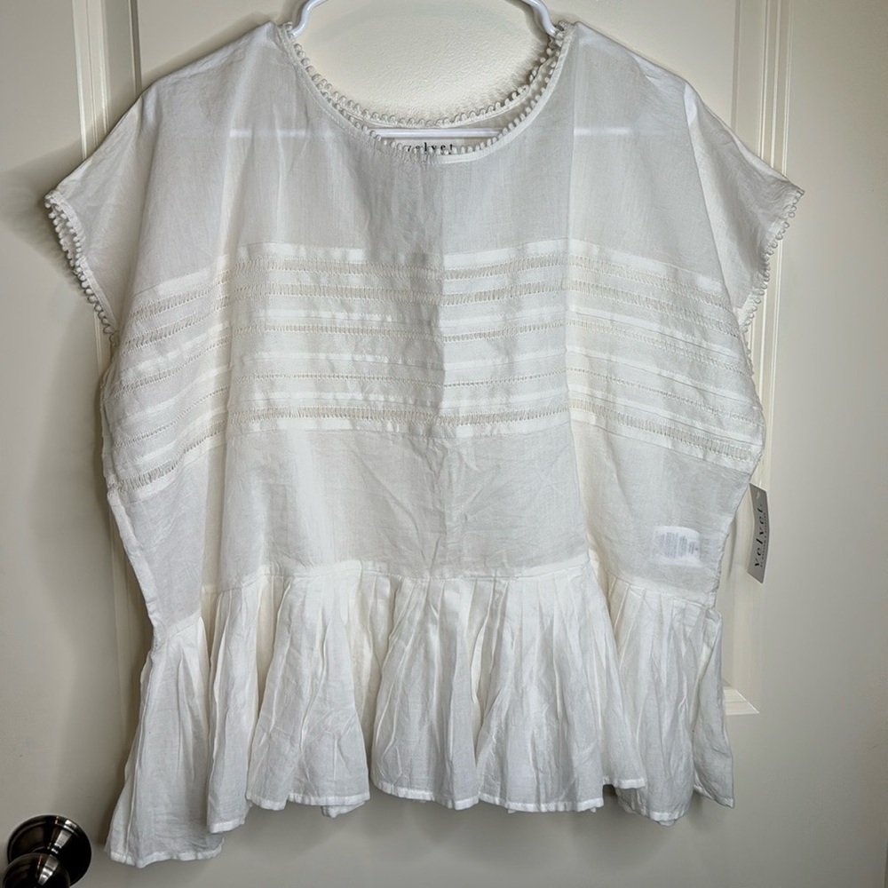 NEW Anthropologie Velvet by Graham and Spencer Madi Top WHITE Peplum Cotton - Picture 5 of 16